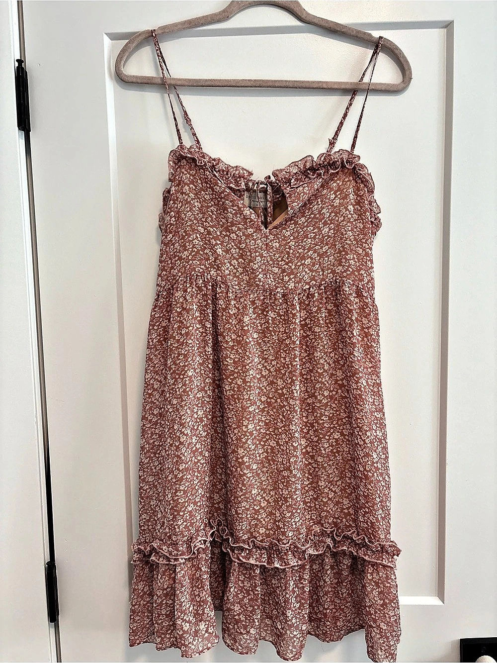 Dress Forum Floral Mini Dress in Pink & Brown Size Medium Like New